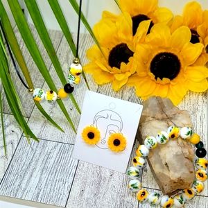 Sunflower Boho ( Necklace, Bracelet and stud Earring set) Jewelry Set